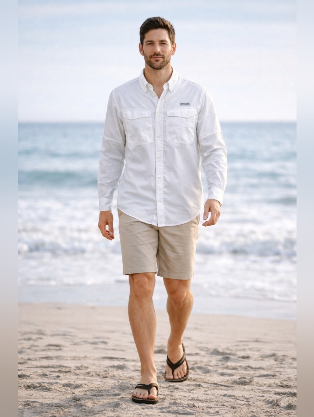 Columbia Men's PFG Bahama Omni Shade Long Sleeve Shirt White 2XL